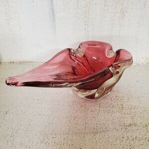 Mid Century Cranberry Glass Freeform Ashtray